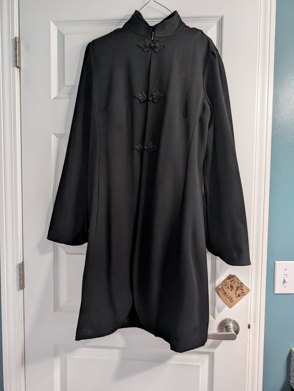 Classic Black Mandarin Collar Coat - Women's Jacket